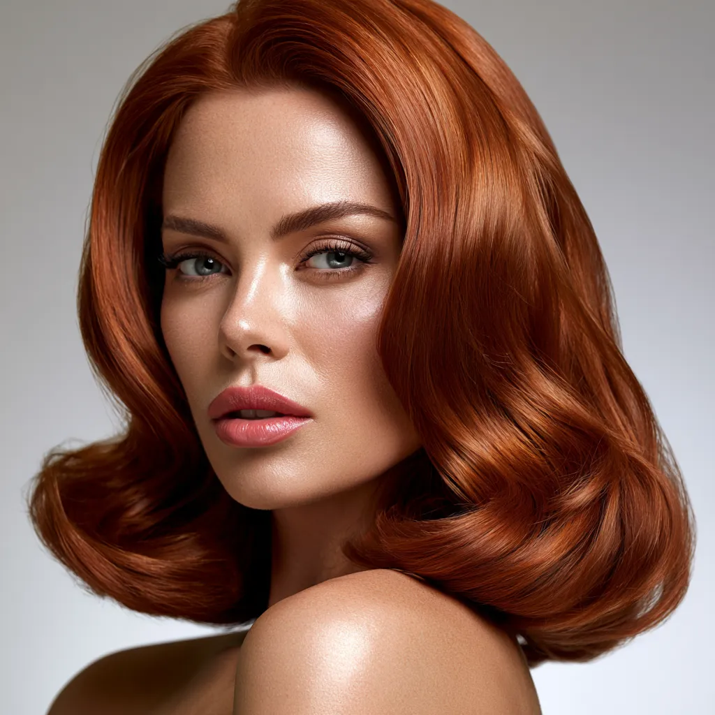 bombshell blowout haircut with voluminous auburn layers