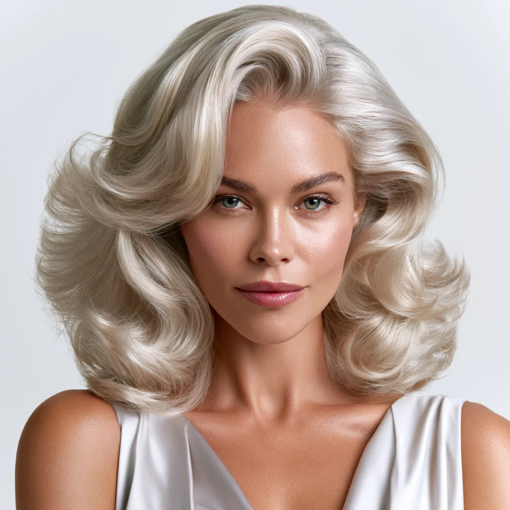 high-shine voluminous blowout technique on layered hair