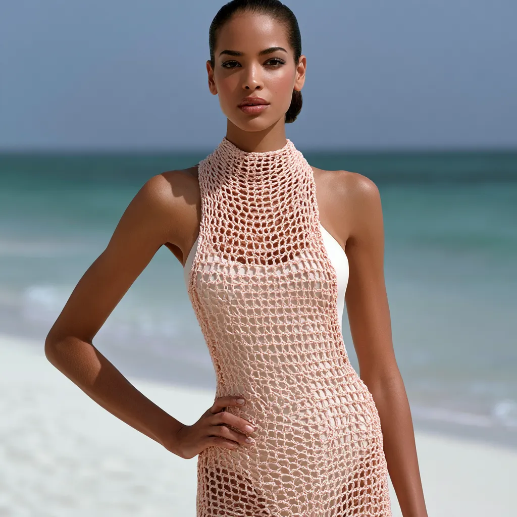 fitted crochet midi dress beach editorial styling