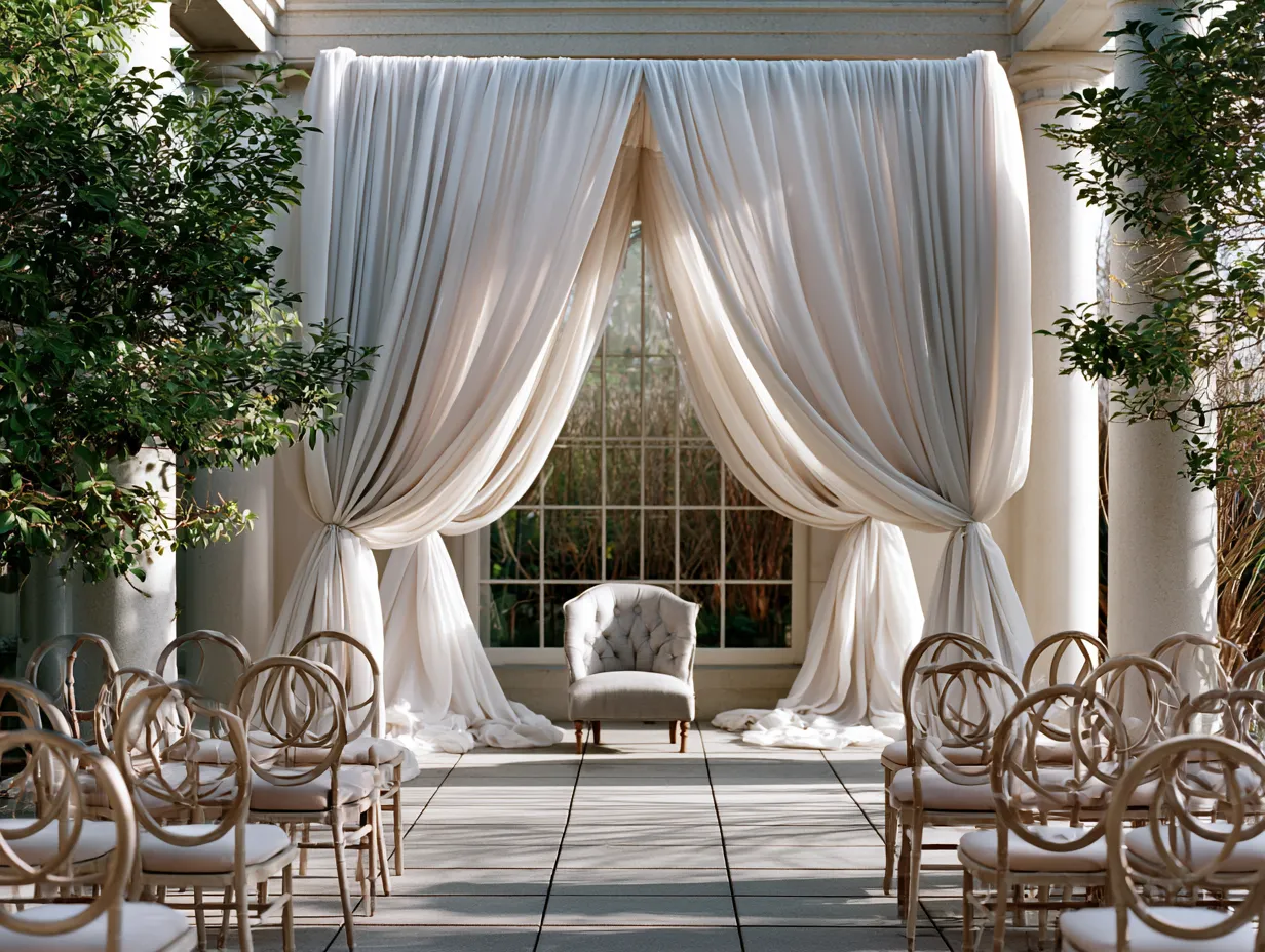 billowing silk drapes at summer wedding focal point