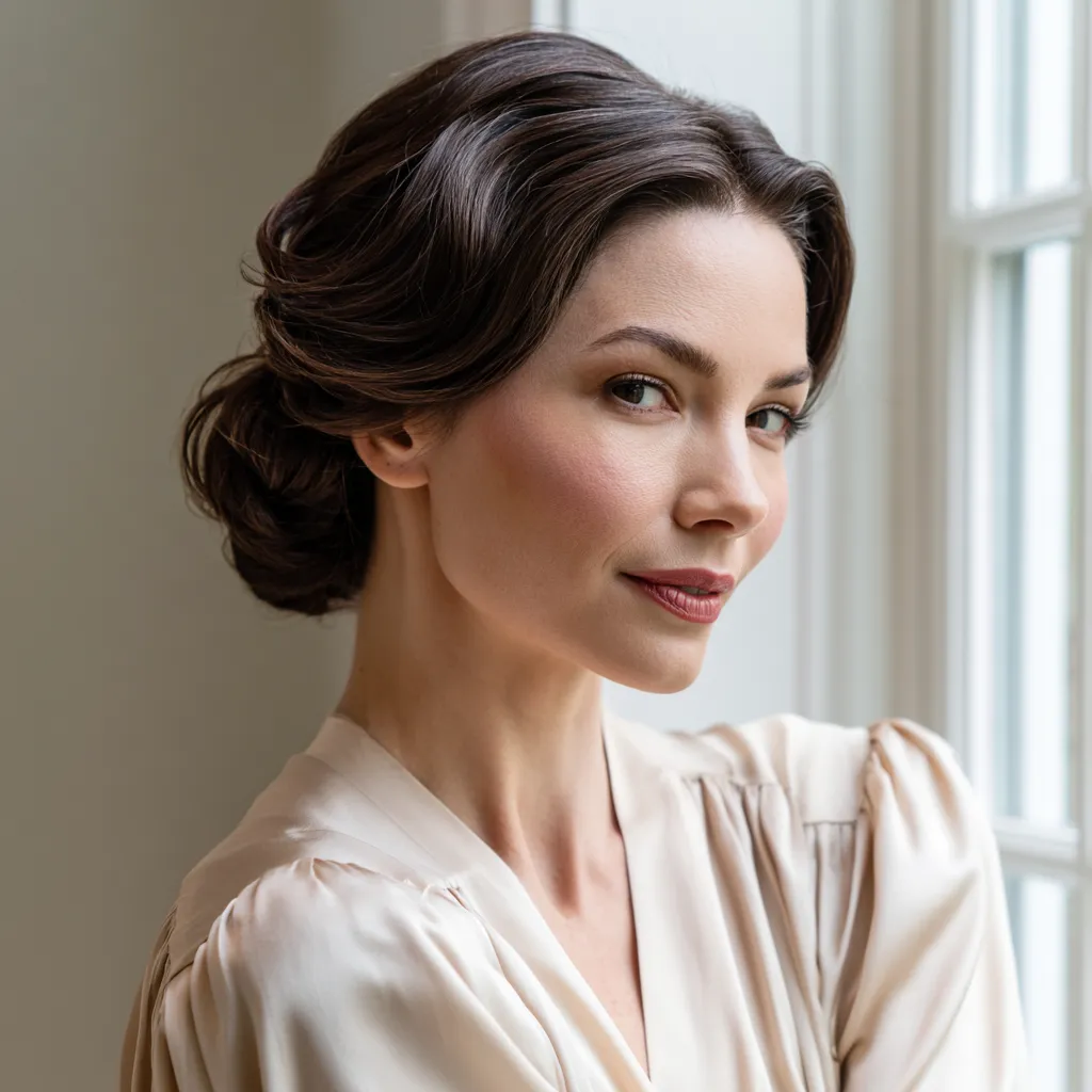 twisted half-up style on medium brown wavy hair