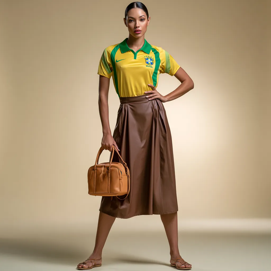 Soccer jersey outfit with structured bag and flat sandals
