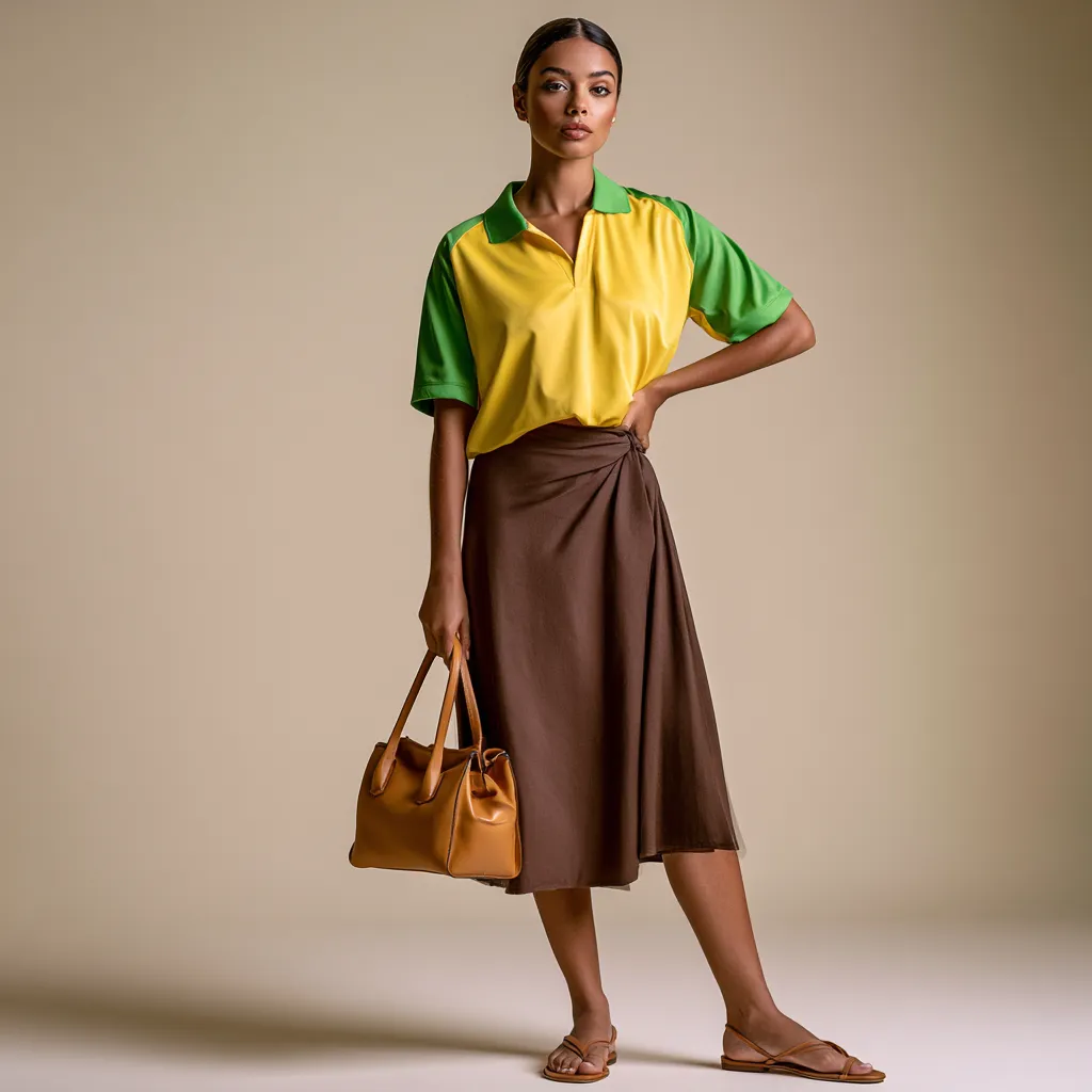 Woman wearing team jersey and brown skirt editorial photo