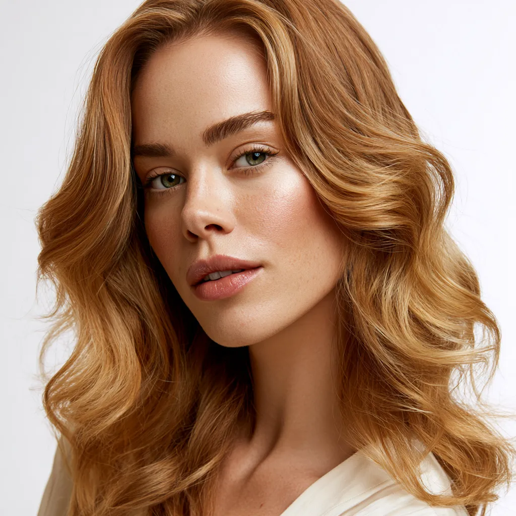 Lived-in celebrity sunrise blonde color on loose waves