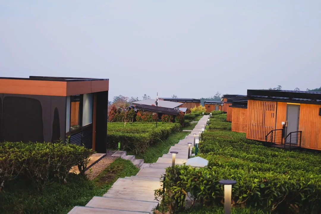 Modern sustainable travel accommodation with eco-certified design and natural materials detail 4