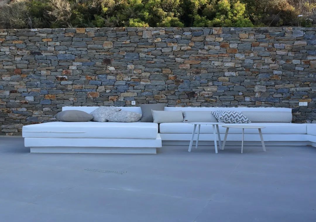 Modular outdoor daybed configuration showing multiple seating angles and flexibility