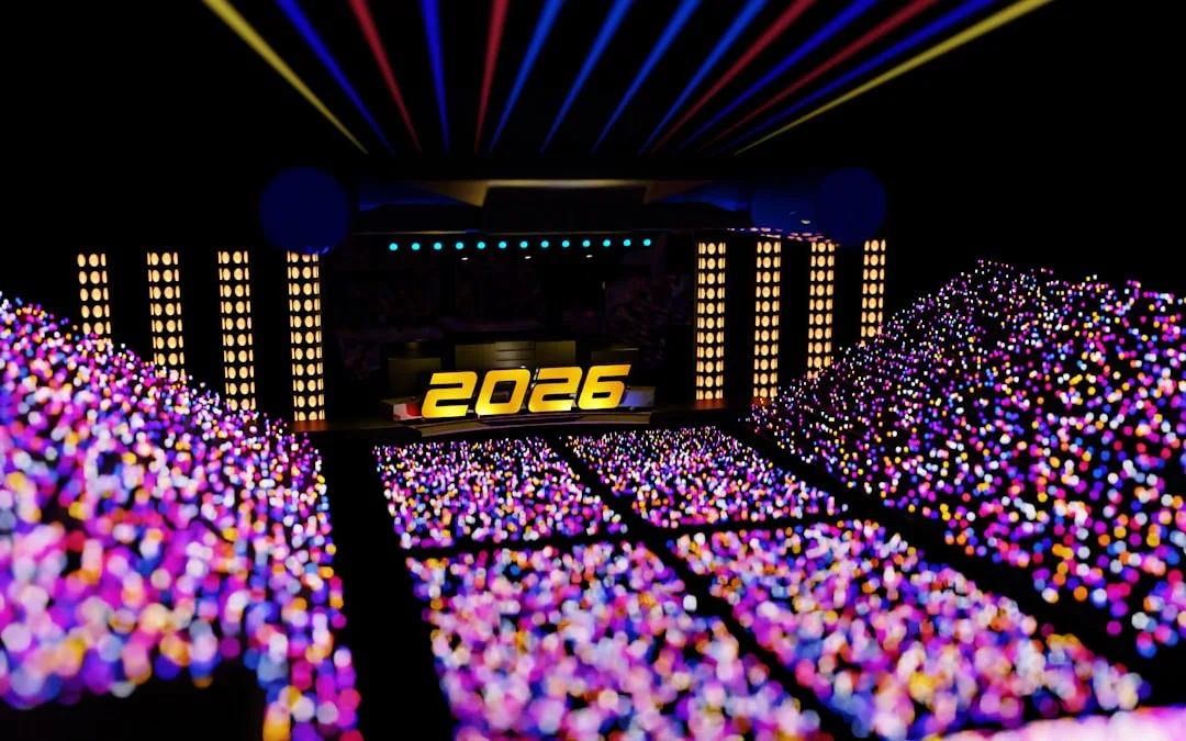 Modern virtual event venue interface showing multiple guest avatars detail 2