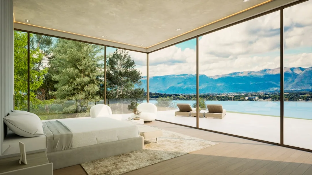 Close-up of frameless glass corner window installation detail