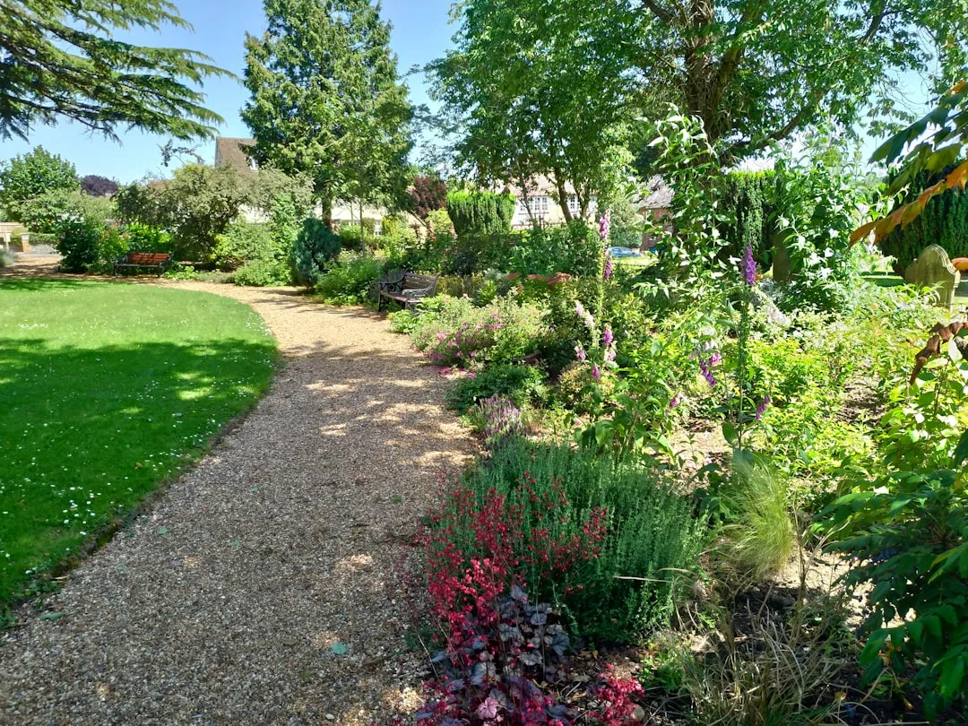 Rustic decomposed granite pathway winding through modern landscape garden design detail 4