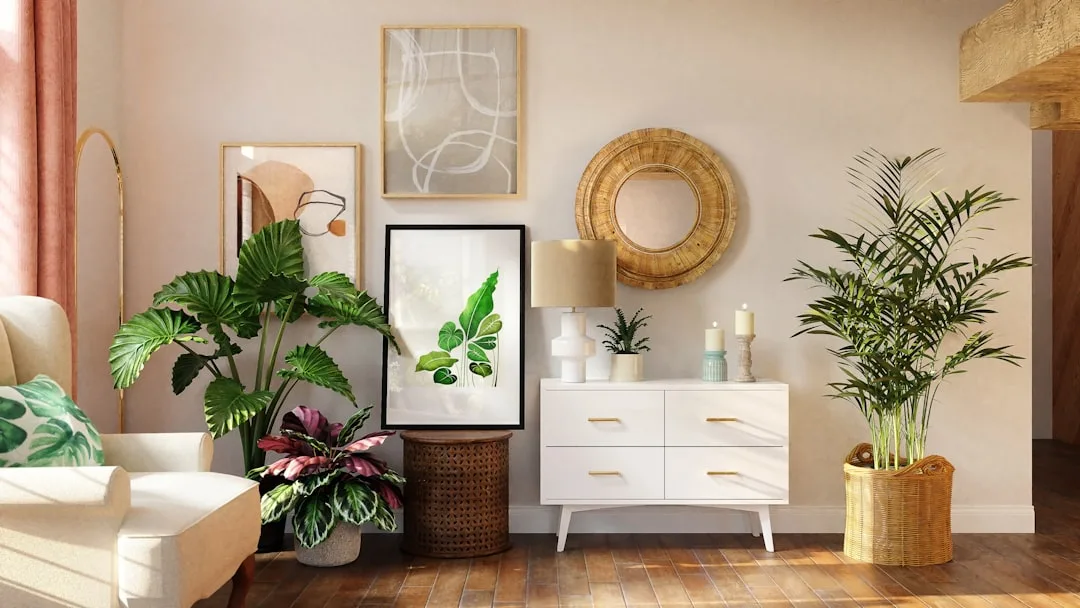 Circadian rhythm color-tuning biophilic lighting fixture in bedroom interior