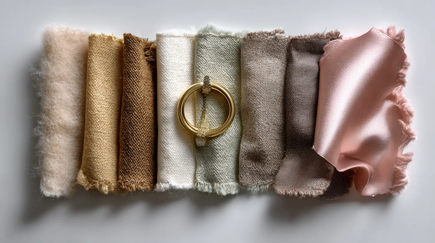 Clean girl outfit colors — six fabric swatches in oatmeal, ivory, camel, sage, mocha and blush