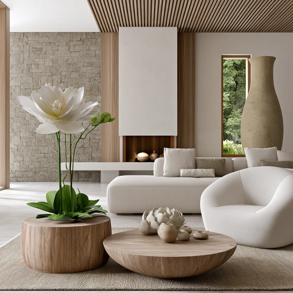Feng shui inspired home decor with plants and wooden accents
