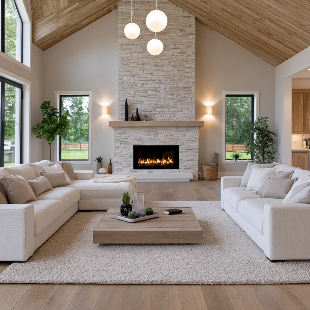 Feng shui interior design kitchen with clean surfaces and natural materials