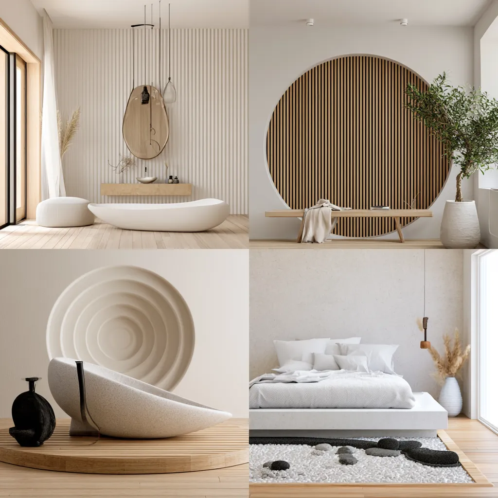 Feng shui home interior with rounded furniture and clutter-free surfaces