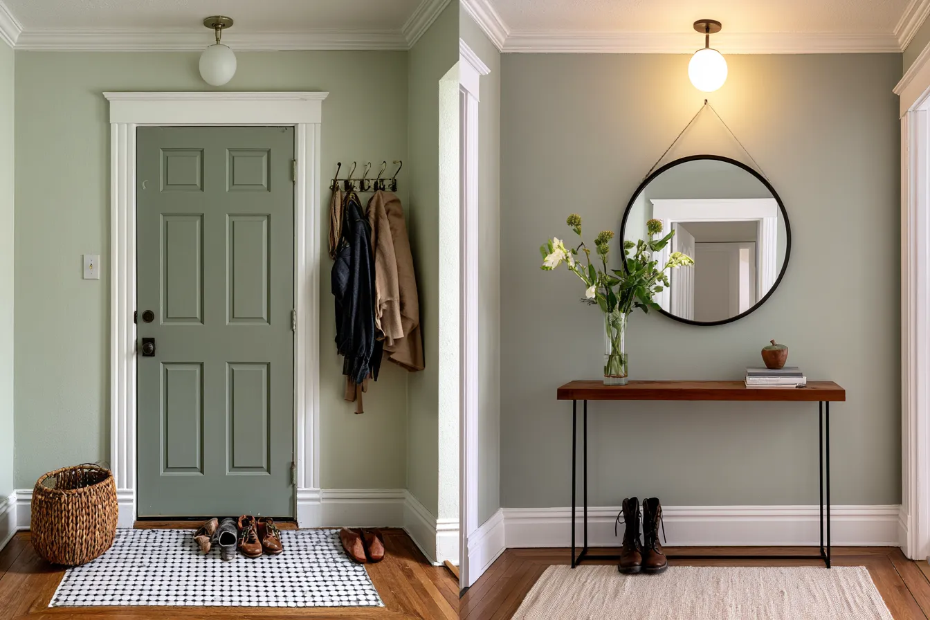 Feng shui home design entryway transformation with mirror and fresh flowers