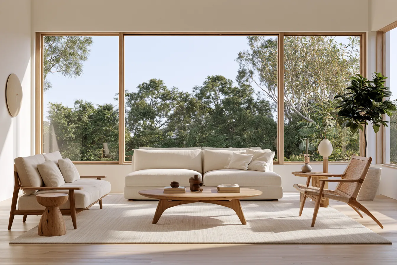 Feng shui inspired home decor with indoor plants and soft neutral tones