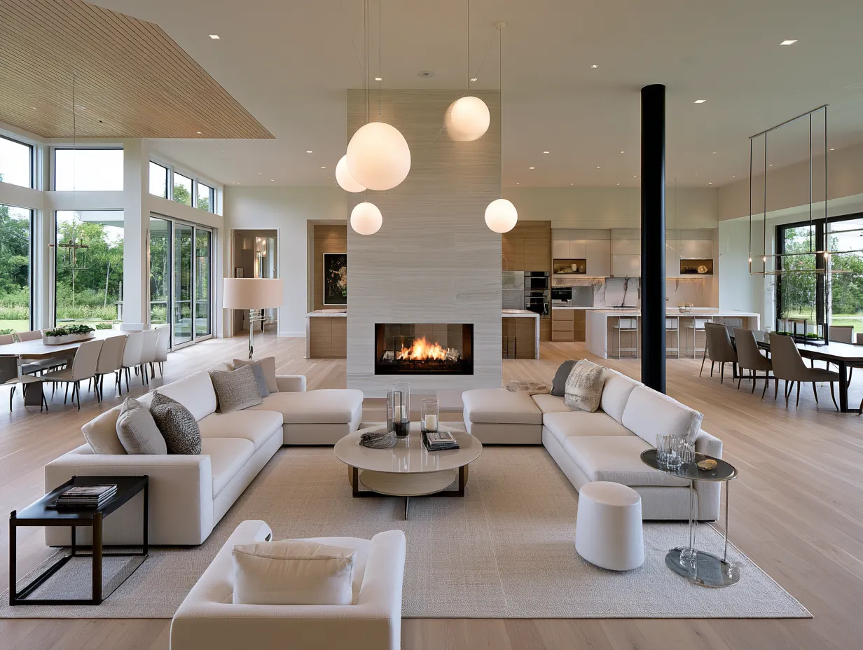 Bright and spacious open floor plan design with natural light and minimal walls