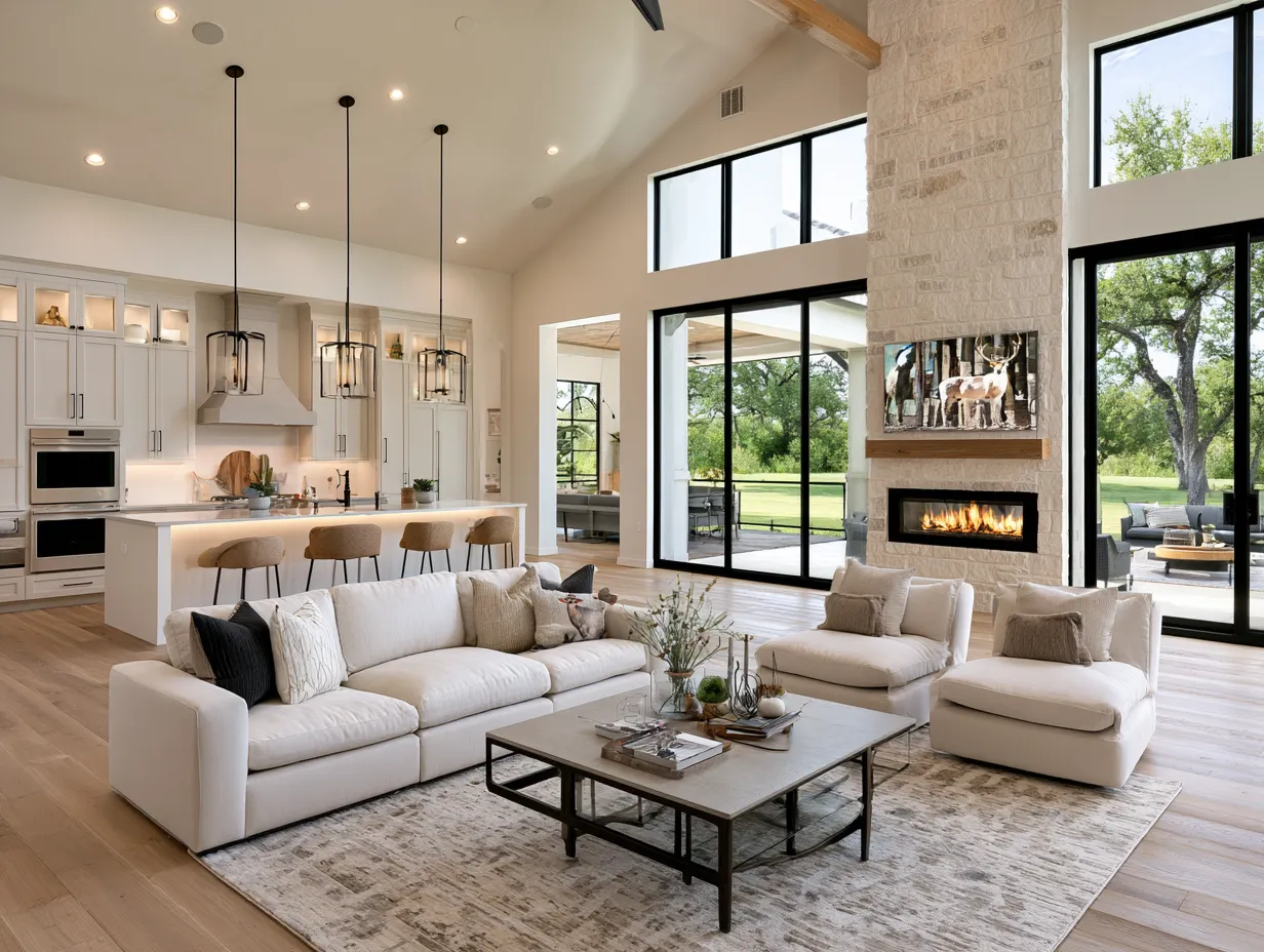 Open floor plan ideas for ranch-style homes with wide-open living and dining spaces