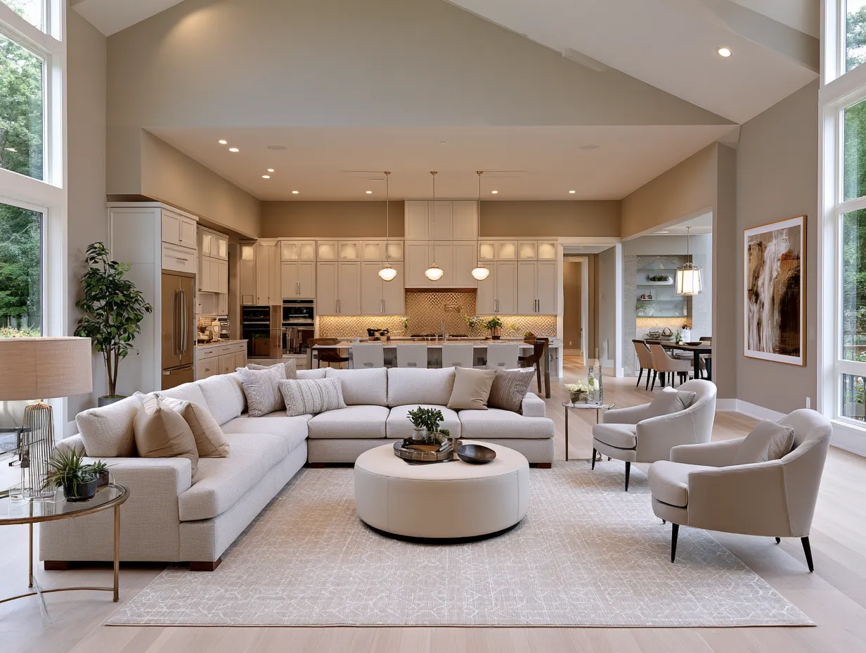 Minimalist open floor plan design ideas with neutral tones and carefully edited decor