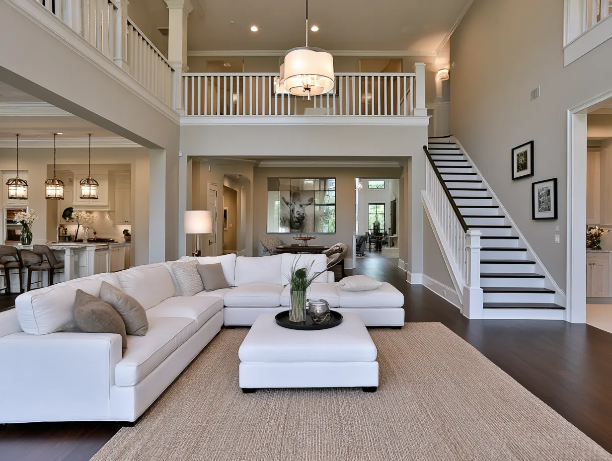 Family-friendly open floor plan ideas with kitchen island and comfortable seating area