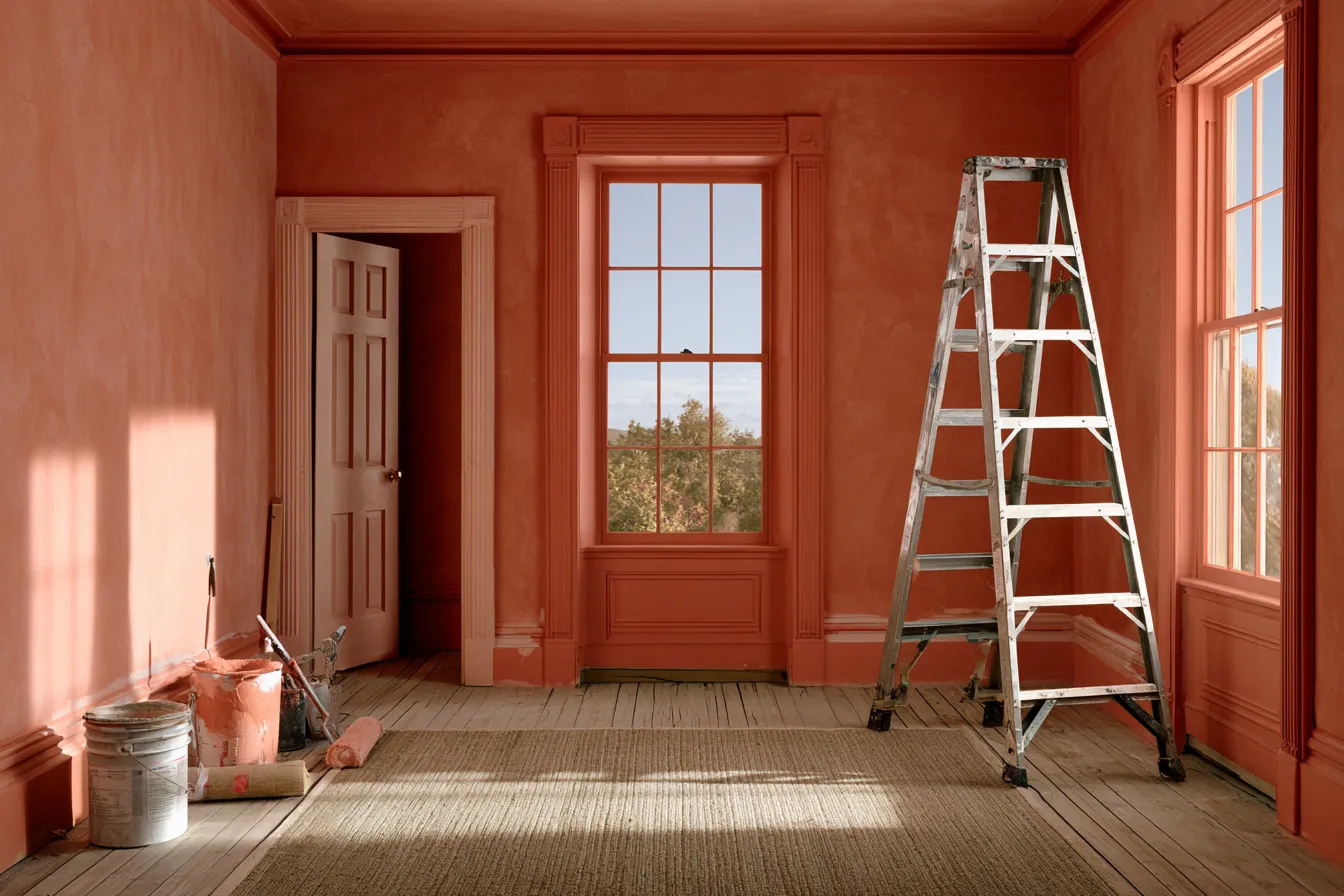 Bedroom makeover interior design showing wall colour transformation in warm afternoon light