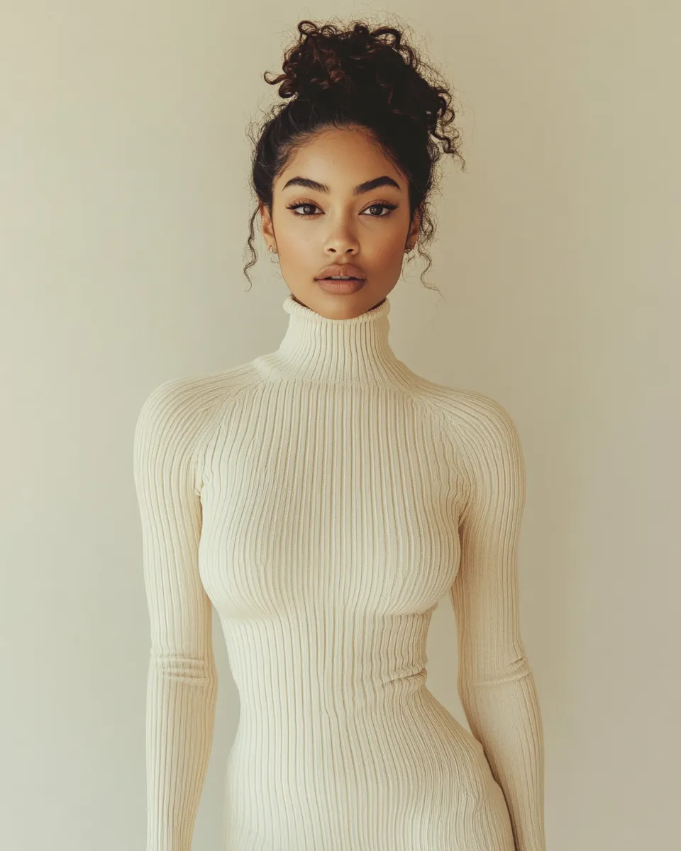 Cream ribbed bodycon dress outfit — knit midi editorial