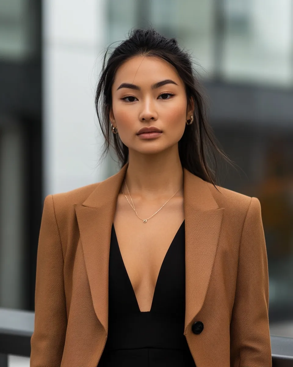 Smart casual bodycon dress outfit — blazer over midi dress