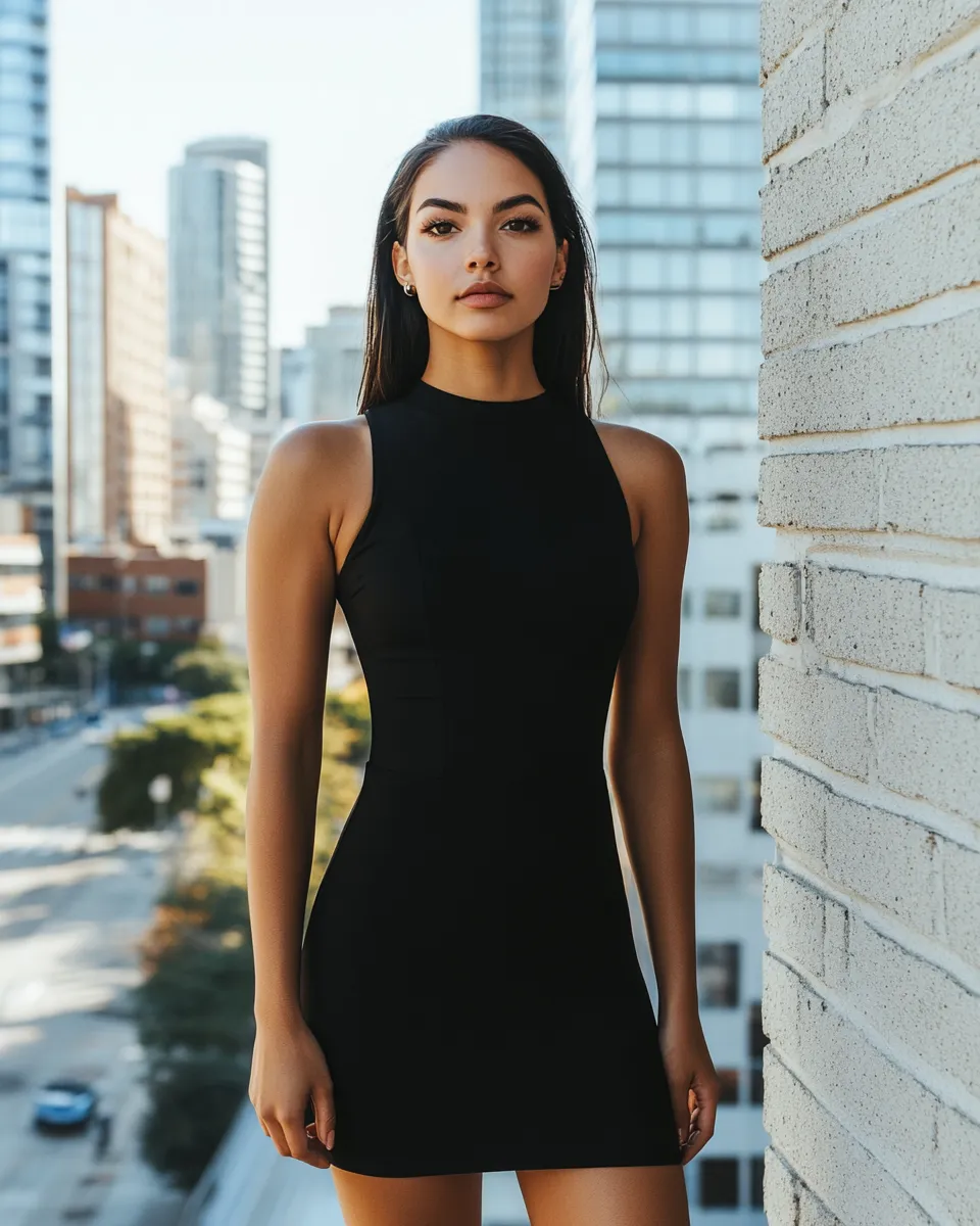 Bodycon midi dress outfit — urban editorial photography