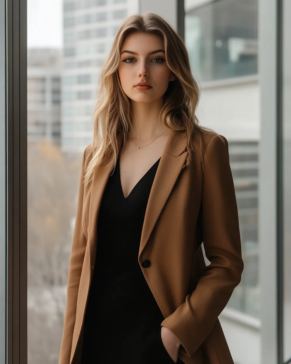 Bodycon dress work outfit 2026 — blazer and midi combination