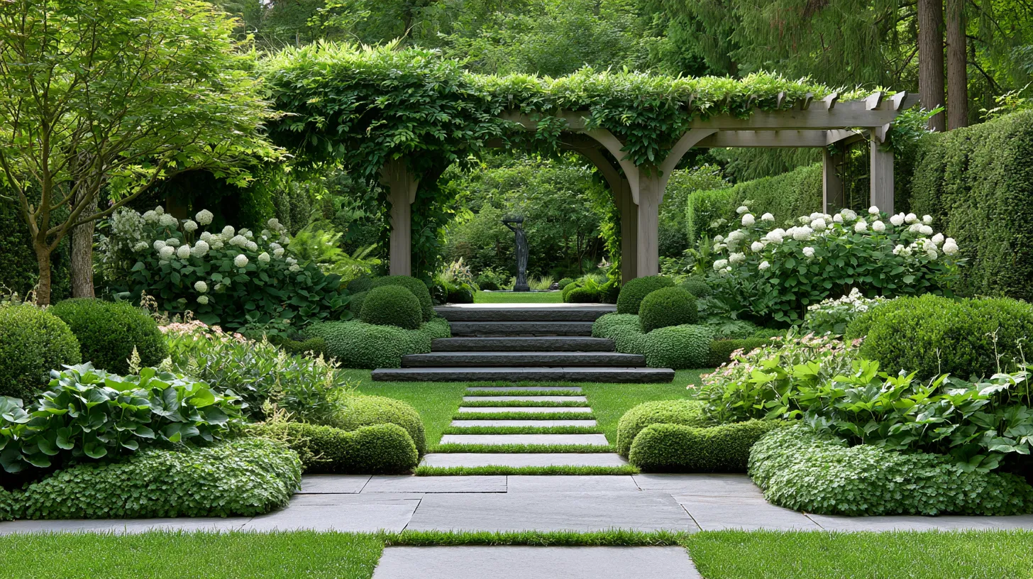 Inspiring home garden design ideas with climbing greenery and natural stone hardscaping