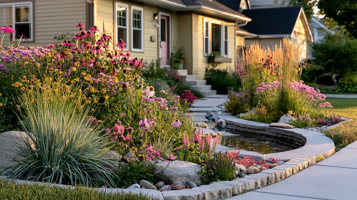 Native plant garden design ideas with wildflower meadow and gravel pathway