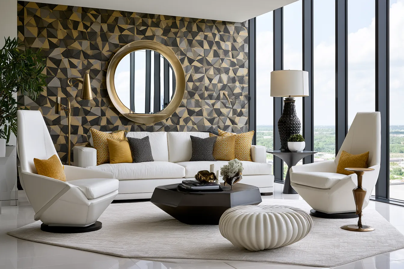modern geometric home design with angular shapes and natural light in an open-plan living space