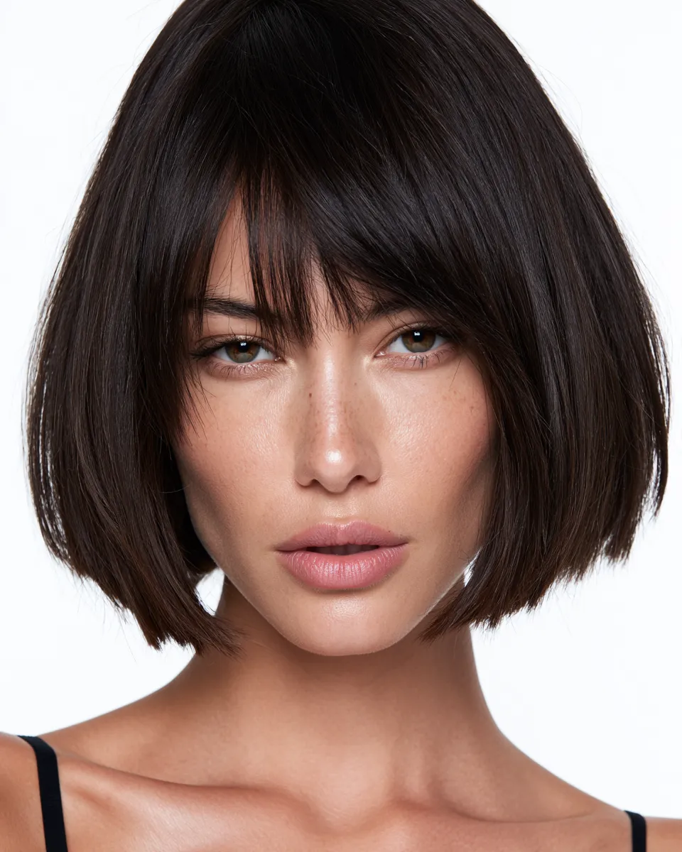 Close-up portrait of a woman with face-framing layers chosen specifically for her face shape