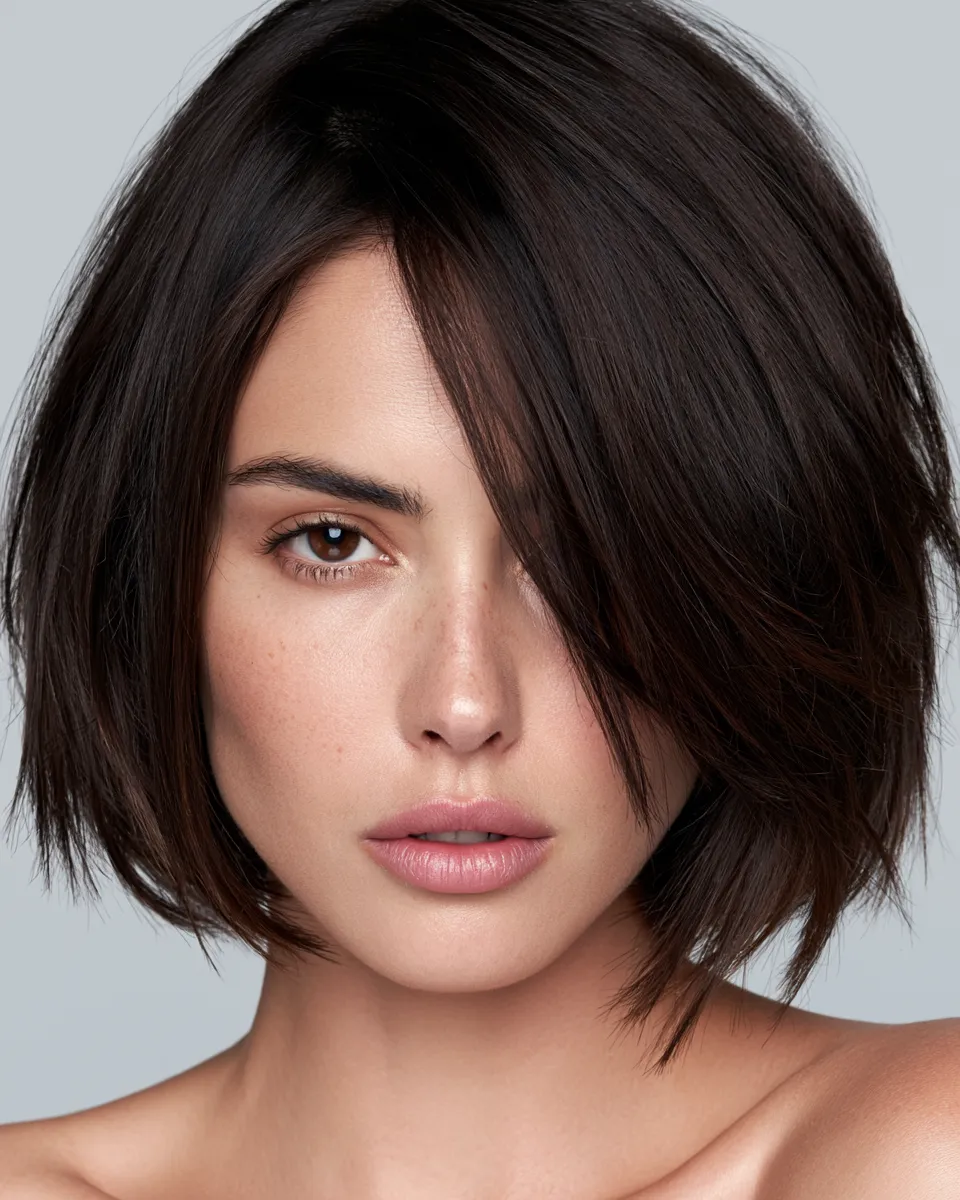 Beauty editorial portrait demonstrating best haircut ideas for a round face shape
