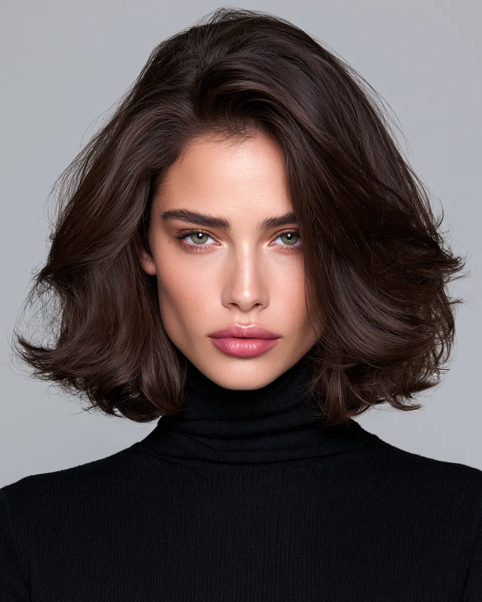 Woman with heart-shaped face wearing a jaw-length lob, demonstrating ideal haircut for this face shape