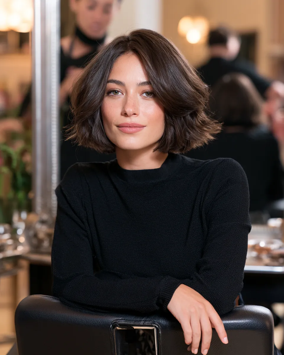 Beauty portrait of a woman whose new haircut was chosen specifically for her face shape by a stylist