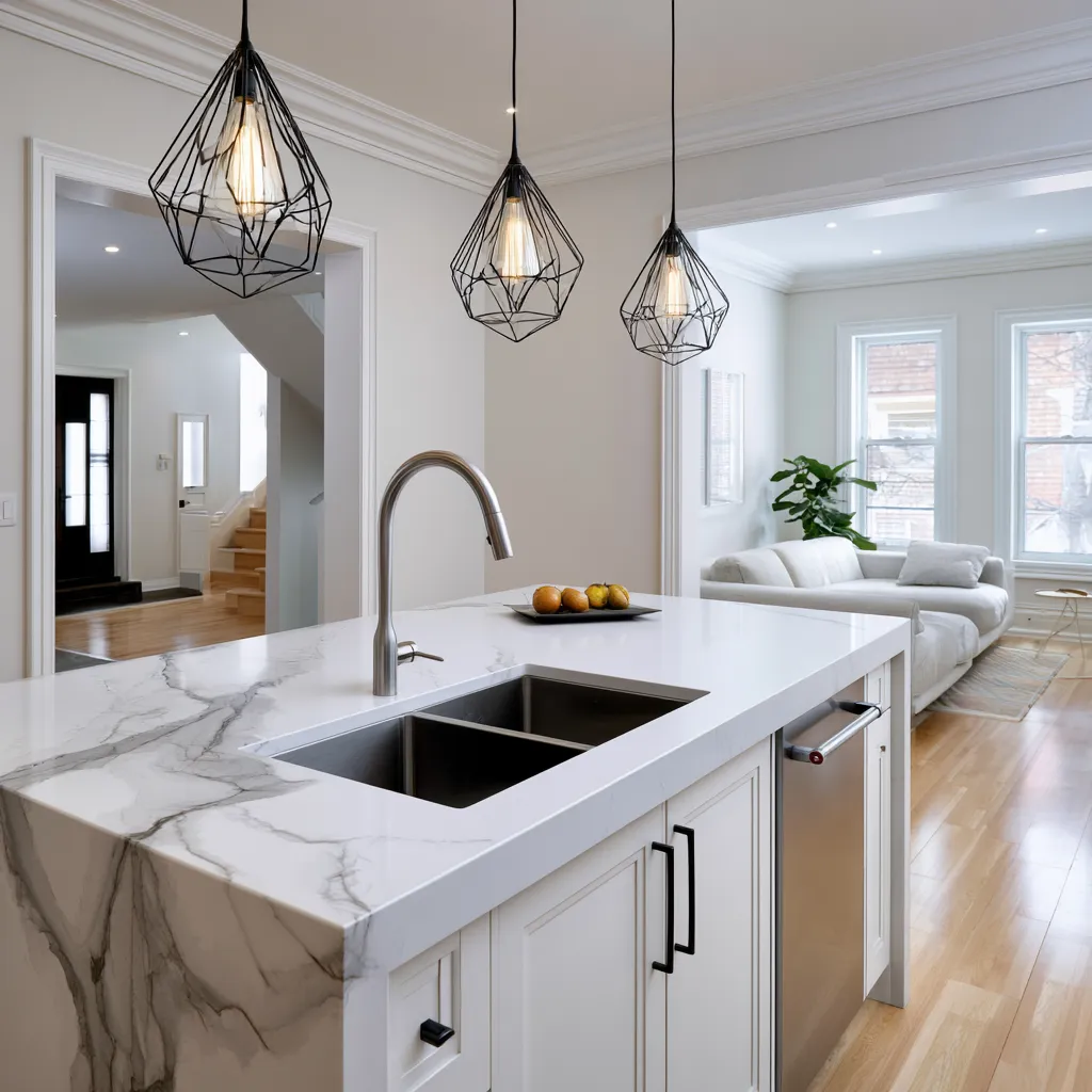 Modern island kitchen with efficient work zones