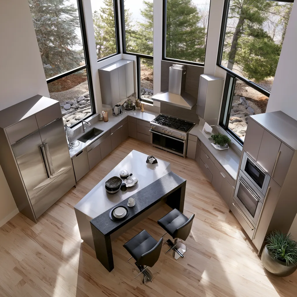 Overhead kitchen view showing appliance placement triangle
