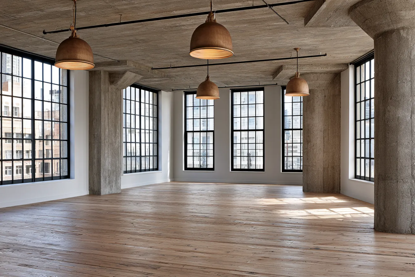 Urban loft design ideas shown in wide editorial shot with natural light and steel details