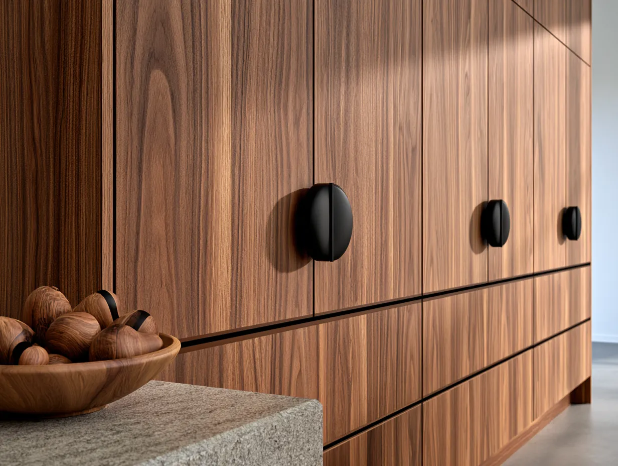 Modern kitchen cabinet design ideas with warm oak flat-panel doors and integrated hardware