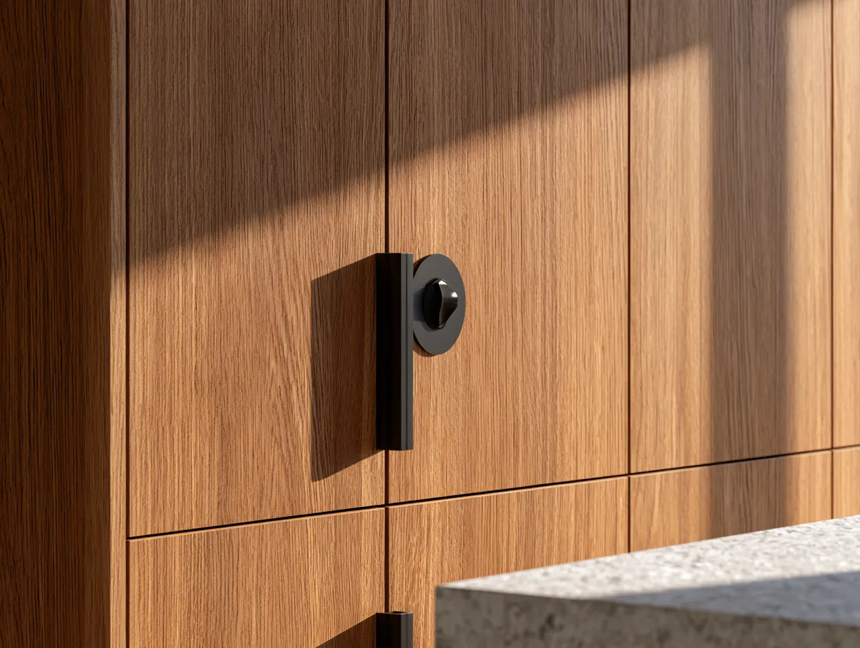 Contemporary built-in cabinet customization ideas with stone countertop detail editorial photo