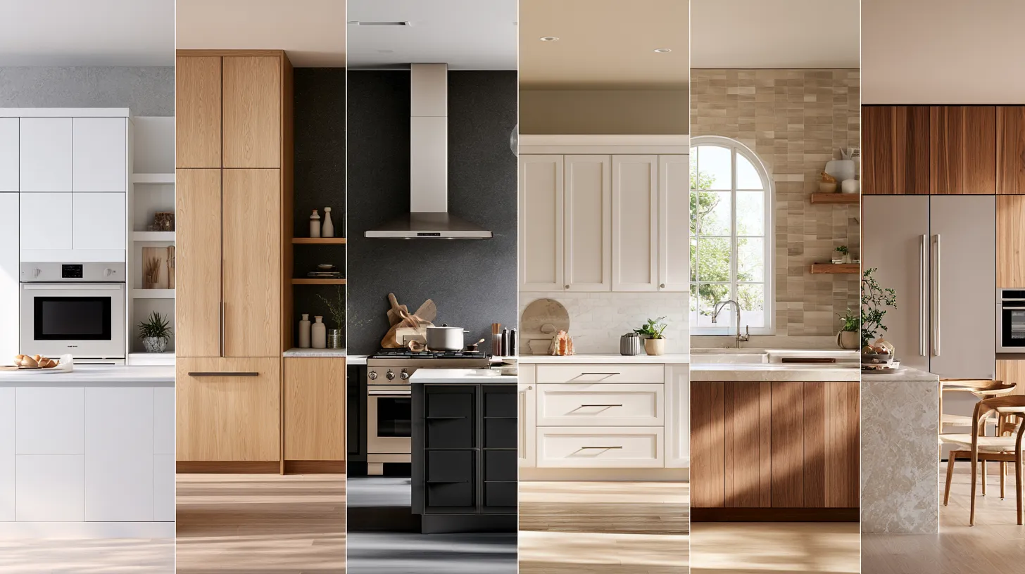 Kitchen design style ideas mood board from minimal to maximalist photorealistic editorial