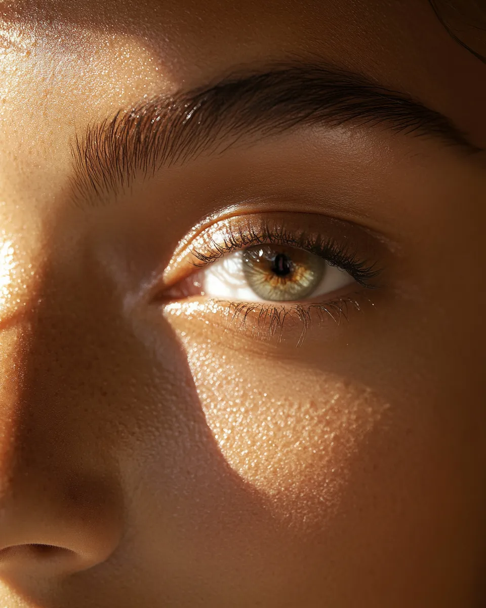 No-makeup eye look with white eyeliner on waterline making eyes appear larger and more rested