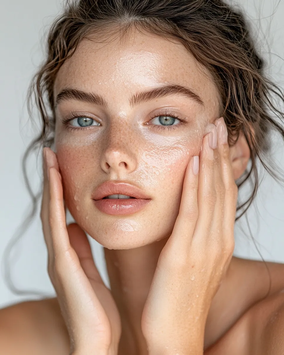 Woman applying moisturizer as skin prep step for no-makeup makeup look in morning light