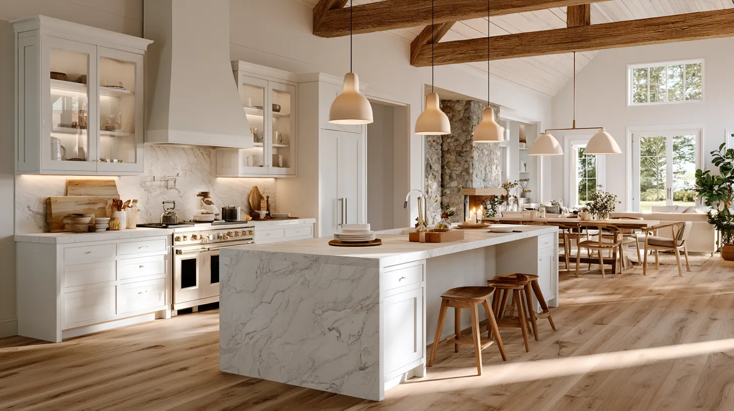 Best open floor plan kitchen ideas featuring a statement island and bright natural light
