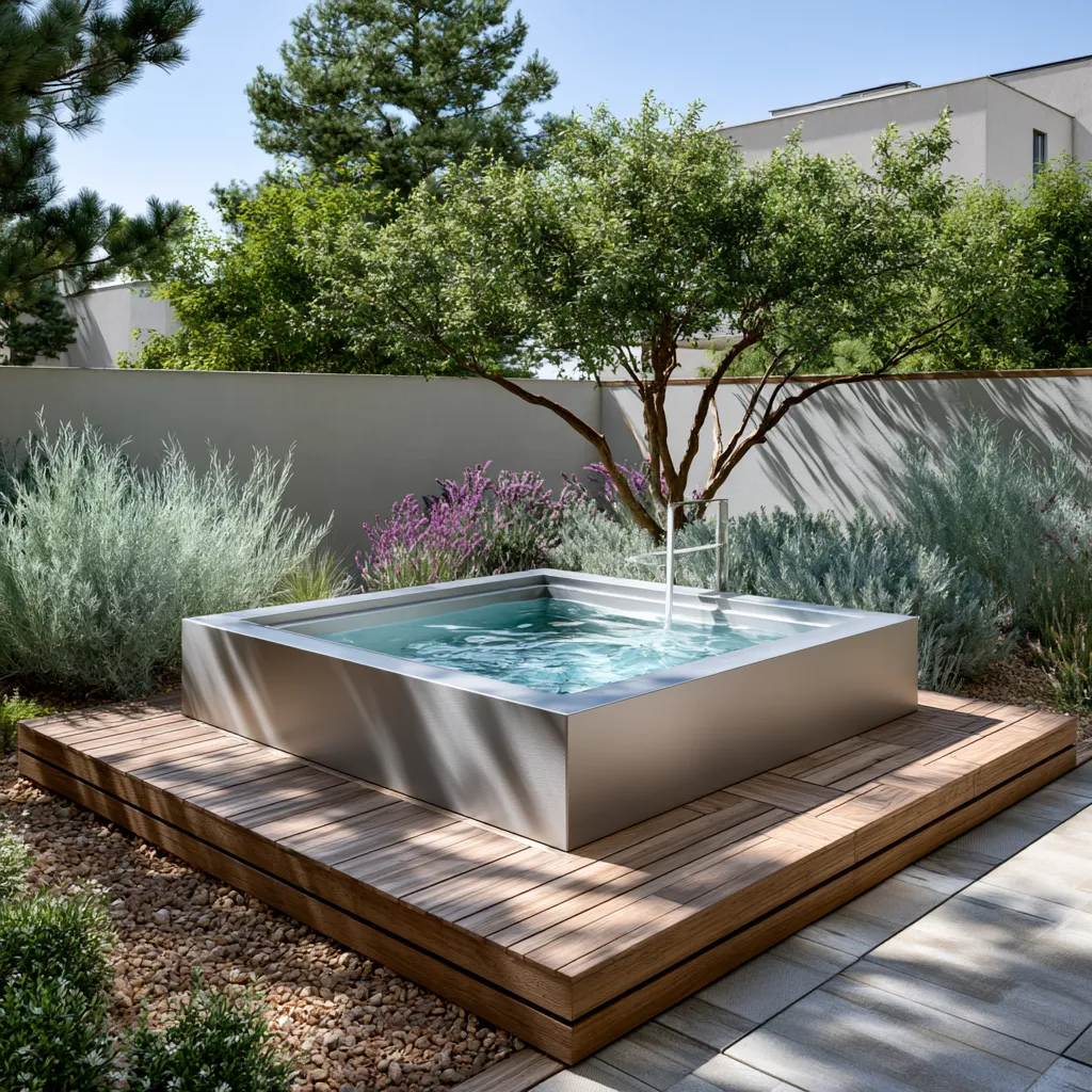 Wellness-focused outdoor space with cold therapy pool