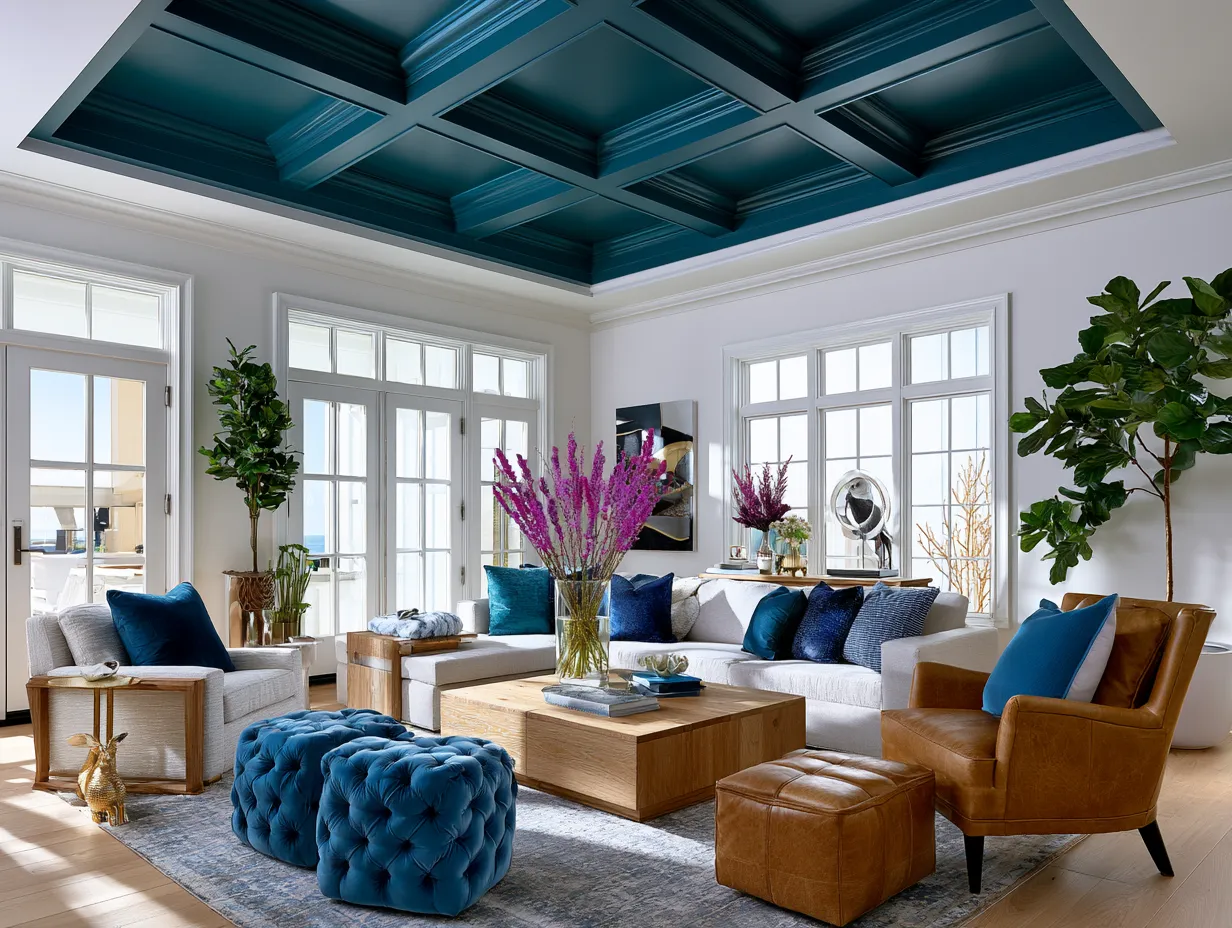 Architectural overhead color-drenching transforms neutral room personality