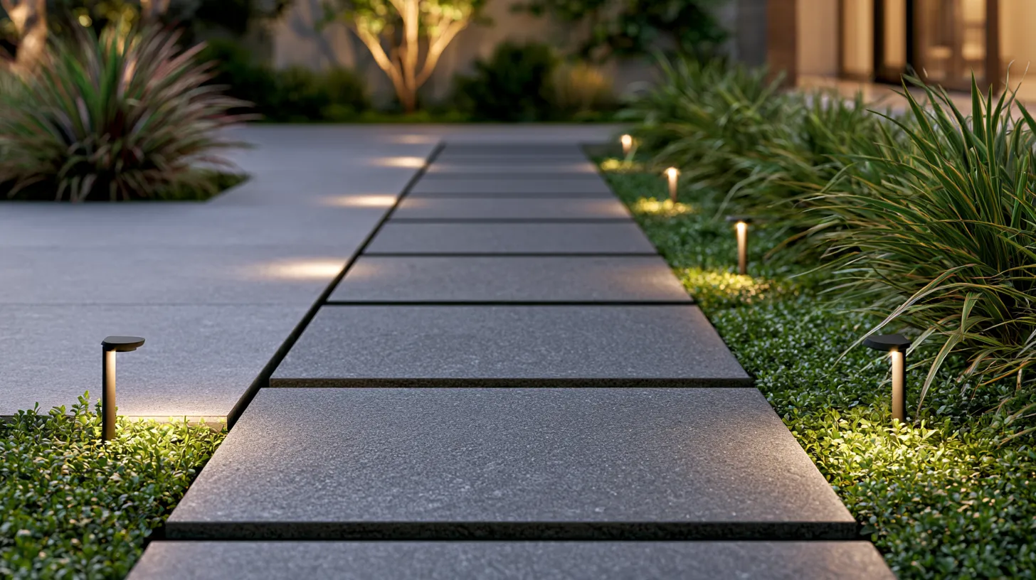Outdoor patio surface design with modern concrete and stone tile materials for backyard spaces