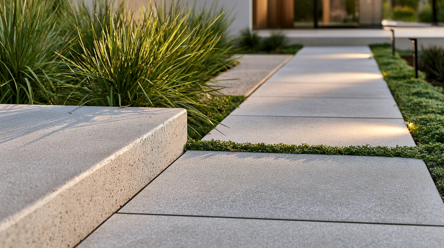 Backyard patio ground surface ideas with low maintenance tile and native plant borders