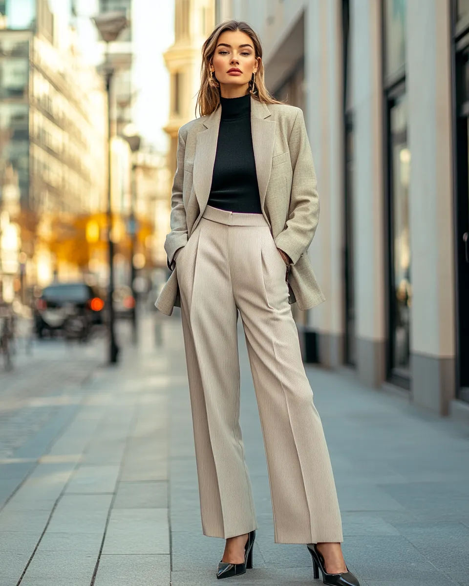 Petite fashion — wide-leg pants with cropped blazer